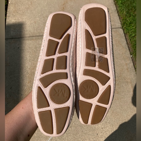 Michael Kors Fulton Pink Leather Snakeskin Ballet Flats Gold Hardware Logo - Picture 14 of 17